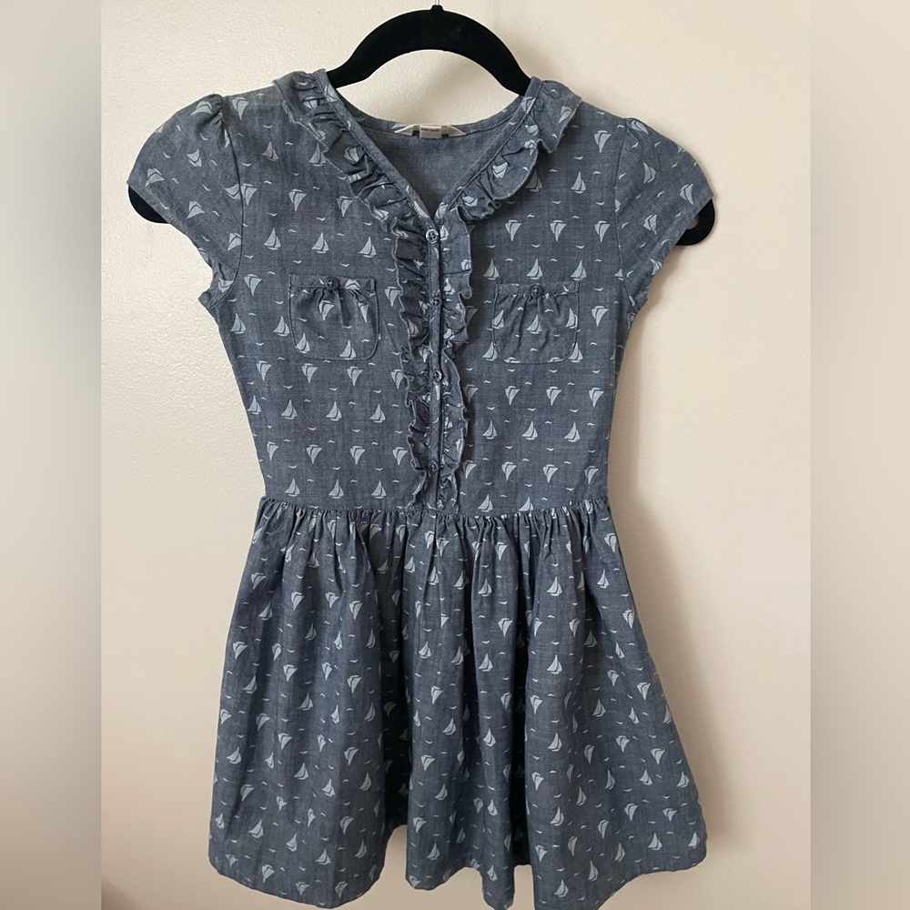 Lands’ End Kids Girls Denim Nautical Dress Size 6